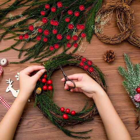 12 حزمة من سيقان التوت الأحمر الاصطناعي فروع غصين شجرة عيد الميلاد وجذع التوت العنابي يختار التوت الهولي لإكليل شجرة عيد الميلاد وديكورات المنزل وترتيبات الزهور in Kuwait