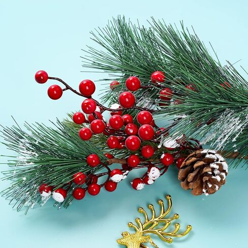 12 حزمة من سيقان التوت الأحمر الاصطناعي فروع غصين شجرة عيد الميلاد وجذع التوت العنابي يختار التوت الهولي لإكليل شجرة عيد الميلاد وديكورات المنزل وترتيبات الزهور in Kuwait