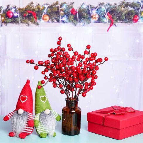 12 حزمة من سيقان التوت الأحمر الاصطناعي فروع غصين شجرة عيد الميلاد وجذع التوت العنابي يختار التوت الهولي لإكليل شجرة عيد الميلاد وديكورات المنزل وترتيبات الزهور in Kuwait