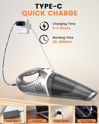 Handheld Vacuum Cordless, Car Vacuum Portable Cordless 15000Pa High Power, Hand Vacuum 2-Speed Brushless, Car Vacuum with LED, Rechargeable Mini Vacuum Cleaner for Car, Home, Office, Pet in Kuwait