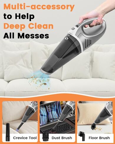 Handheld Vacuum Cordless, Car Vacuum Portable Cordless 15000Pa High Power, Hand Vacuum 2-Speed Brushless, Car Vacuum with LED, Rechargeable Mini Vacuum Cleaner for Car, Home, Office, Pet in Kuwait