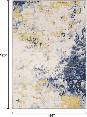 Abstract Modern Area Rug, 8x10 Washable Foldable Soft Rugs with Non-Slip Backing, Non-Shedding Floor Mat, Stain Resistant Carpet for Living Room Bedroom Dining Room Office, Yellow Blue in Kuwait