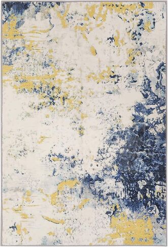 Abstract Modern Area Rug, 8x10 Washable Foldable Soft Rugs with Non-Slip Backing, Non-Shedding Floor Mat, Stain Resistant Carpet for Living Room Bedroom Dining Room Office, Yellow Blue in Kuwait