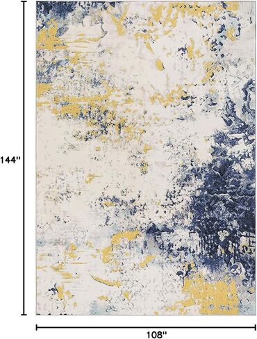 Abstract Modern Area Rug, 8x10 Washable Foldable Soft Rugs with Non-Slip Backing, Non-Shedding Floor Mat, Stain Resistant Carpet for Living Room Bedroom Dining Room Office, Yellow Blue in Kuwait