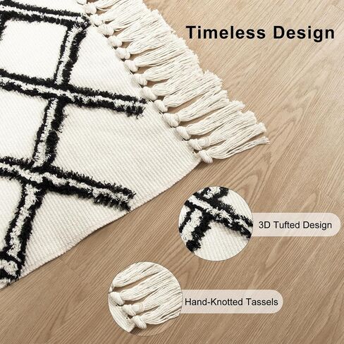 Hallway Runner Rug,Boho Cotton Washable Runner Rug for Bedroom 2'x6' Tufted Rug with Tassels,Hand Woven Soft Carpet Runner for Entryway Kitchen Laundry Room Bathroom(Cream) in Saudi Arabia