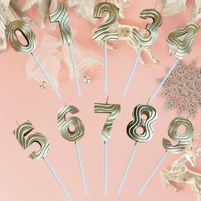 10-Pieces Gold Number Candles 0-9 Gold Number Birthday Candles 10Pcs Cake Topper Decoration Birthday Parties and Wedding Anniversary Celebrations Decoration (Gold)