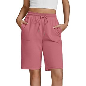 luvamia Sweat Shorts for Women Pull On Casual Athletic Bermuda Shorts Drawstring Cotton Long SweatShorts with Pockets