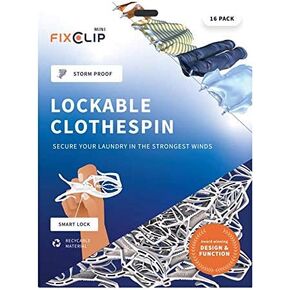 Mini 16-Pack - Probably The Worlds Strongest Clothespin - Lockable & Storm-Proof - Never Lose Your Laundry Again!