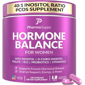 Womens Hormone Balance Supplement and PCOS Supplement w/Myo and D-Chiro Inositol, Probiotics | Hormonal Balance for Women Pre Menopause, Fertility, Ovarian Support & Digestive Health - 120 Capsules