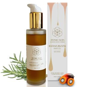 Atomic Aura Batana Bloom Hair Oil with Batana, Rosemary, Jojoba, Argan, Castor, Bhringraj, Amla, Moringa. 100% Natural & Organic from Honduras, Dr. Sebi, Cruelty-Free, SLS-Free (100 ml/ 3.4 Fl Oz)