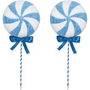 2 Pcs Large Size Lollipop Candy Christmas Decorations, 17.1''/43.5cm Christmas Peppermint Candy Picks Artificial Candy Cane Picks Decoration for Christmas Vase Fillers Holiday Decorations (Red White)