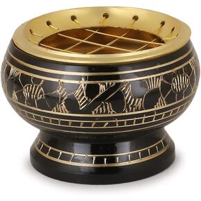 Zap Impex® Back Bowl with Carved Decoration Very Beautiful and Versatile Brass Incense Burner, Approx. 5x5.5 cm