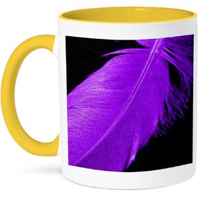 3dRose Purple Feather-Two Tone Black Mug, 11-Ounce, Multicolored