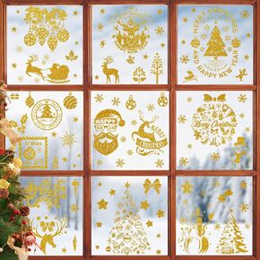 Removable Christmas Window Clings Peel and Stick Merry Christmas Decals Decorations DIY Blue Xmas Snowflake Reindeer Window Decals for Christmas Party Decorations Supplies
