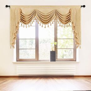 ELKCA Thick Chenille Window Curtains Valance for Living Room Luxury Gold Waterfall Valance for Bedroom (W79, 1 Panel)