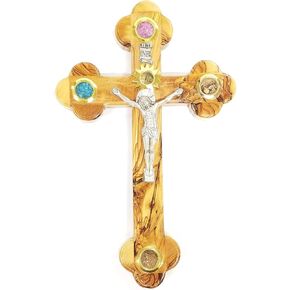 Wall Cross Crucifix Orthodox 14 Station 4 Lens Olive Wood Essences by LION OF JUDAH MARKET (11")