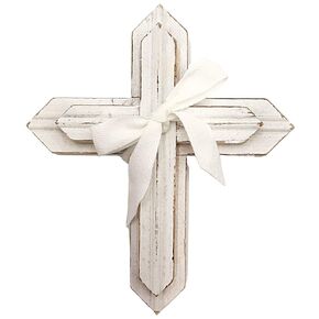 Christian Brands Stephan Baby Face to Face Designs 2-Tiered Hanging Wood Cross, 7.25 x 8.5-Inches, Distressed White