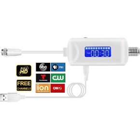 TV Antenna Amplifier, 25dB High Gain Signal Booster for Digital TV Antenna Indoor, Low Noise/Clears Up Pixelated Amplifier, Adjustable dB&Timer, USB Cable Power Supply