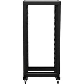 NavePoint 4-Post Adjustable Rack, 18U, 12-24 Threaded, Includes Casters, Black, SRB Series