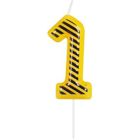 ZHIHUI Birthday Candle Construction Themed Birthday Party Decoration, Yellow and Black Striped Happy Birthday Cake Candle, Boys Girls Kids Birthday Cake Topper Reunions Theme Party Supplies (Number 3)