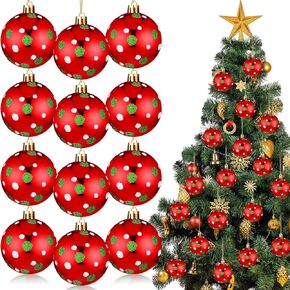 12 Pcs Christmas Ball Ornaments 2.4 Inch Black and White Christmas Hanging Balls Red Green Glittering Balls Elf Plastic Balls for Xmas Tree Decoration(Fresh Style)