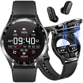 VOVOAEWACH Smart Watch with Earbuds, 1.32 Inch Round Fitness Watch X7, 2 in 1 Bluetooth Watch with Step,Calories,Sleep Monitor,Heart Rate Blood Pressu-re Monitor for iOS & Android