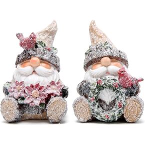 Hodao 2 PCS Christmas Santa Decorations Xmas Santa Figurines Decor Handmade Woodcut Christmas Santa Figurines for Xmas Decor Gift - Christmas Party Home Santa Decorations (Brown)