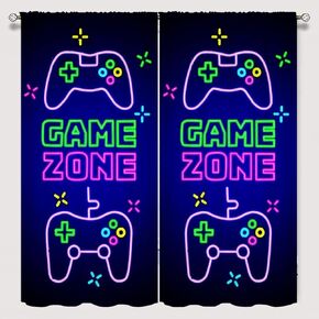 Gamepad Gamer Blackout Curtains for Kid Girls Boys Bedroom, Video Games Controller Game Zone Rod Pocket Thermal Insulated Darkening Curtains for Bedroom Living Room, W42xL45 Inch
