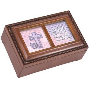 Cottage Garden Goddaughter May God's Love Woodgrain Finish Jewelry Music Box - Plays Tune Ave Maria
