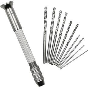 Precision Pin Vise Hand Drill: Mini Hand Drill with 10 pc s Micro Twist Drill Bits Set for Wood,Plastic,Resin Manual Making DIY Assembling Drilling,1 Set