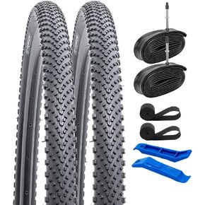 YUNSCM 2-PCS 700C Bike Tires 700x35C/35-622 60TPI and 700C Heavy Duty Bike Tubes Presta Valve with 2 Rim Strips Compatible with 700x33C 700x35C 700x36C 700x37C Bike Bicycle Tires and Tubes (Y-585)