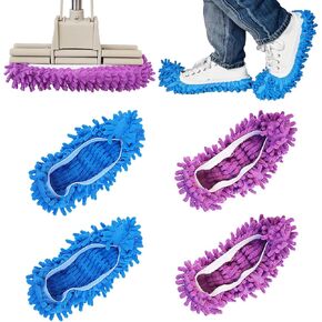 2 Pairs (4 Pieces) Mop Slippers Shoes Cover Dust Duster,Multi Function Reusable Microfiber Dust Mops,Floor Cleaning Shoes for Bathroom,Office,Kitchen,House Polishing Cleaning