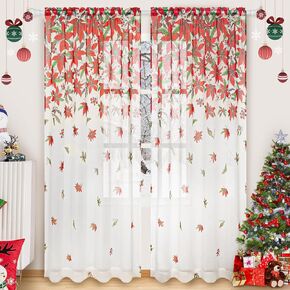 FRAMICS Christmas Sheer Window Curtains for Living Room, Stars Snowflakes Print Window Drape, Light Filter Curtains Ombre Rod Pocket Voile Curtain, Transparent Curtains for Bedroom, 52 x 84, 2 Panels