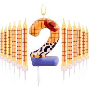 12pcs Lattice Printed Candles & 1pcs Number Candle, Cartoon Cow Number Birthday Cake Candles Toy Inspire Game Birthday Number Candles for Boys & Girls Theme Party Decoration (Number 3)