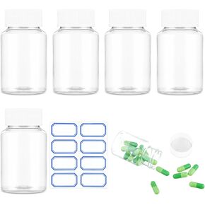 Clear Pill Bottle 8Pcs Empty Medicine Organizers Plastic Pill Bottles Transparent Reagent Containers 80ml Large Jar Powder Storage Leak Proof Caps for Liquid Solid Powder Home Toiletries