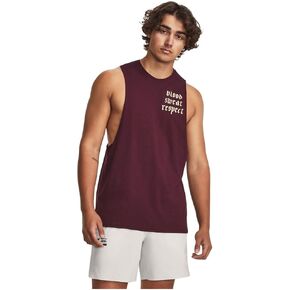 Under Armour Men's Project Rock 'Blood Sweat Respect' Sleeveless Tank Top (US, Alpha, X-Large, Regular, Regular, Dark Maroon/Mesa Yellow)