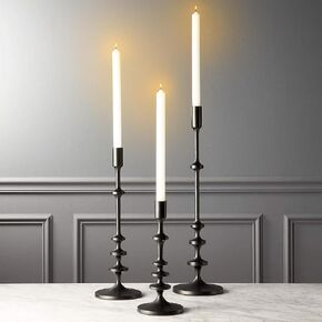 Candle Holder Stand Aluminum, Pillar Candle Holders, Black Taper Candle Holder Rounded Turned Colums, Table Centerpiece Decor for Wedding, Christmas, Party, Spa (Small)
