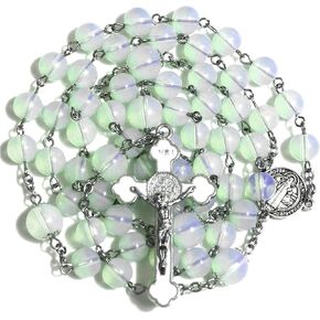 Rosary Beads Chaplet Artificial Opal Sphere Rosery Cross Catholic gifts