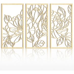 Gold Lotus Flower Wall Art 16 * 32 Inch Hollow Wooden Sculpture Large Wood Mandala Wall Decor Meditation Hanging Wall Art Set of 3 for Bedroom Living Room Office in Kuwait
