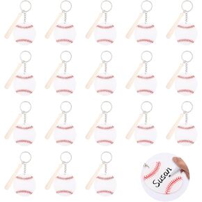 18 Set Baseball Softball Acrylic Keychain Kit with Mini Baseball Softball Bat, Baseball Party Favors, Sports DIY Keychain for DIY Name, School Rewards, Sports Favor