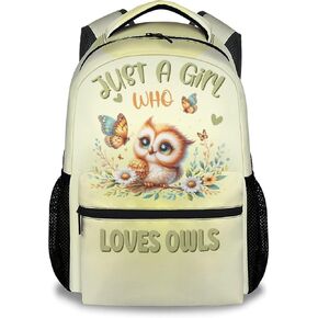Mercuryelf Kid Backpack for Girls - 17 Inch White Lightweight Durable Kid Backpack - Large Capacity Owl Bookbag for School, Travel and Camp