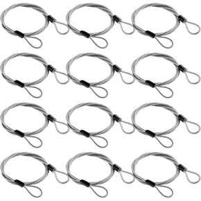 12Pcs Stainless Steel Security Cable with Loops, 4Ft 3mm Luggage Lock Safety Cable, Braided Steel Coated Flex Bike Cable, Double Loop Anti Theft Wire Lock Cable for Travel Locking