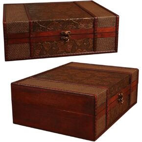Vintage Desktop Storage Boxes Hinged Lid Jewelry Documents Sundries Books Lotus Design