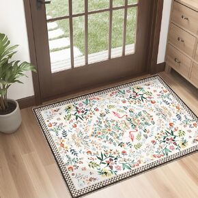 Area Rug Living Room Rugs: 5X7 Large Boho Floral Washable Low Pile Rug Non Slip Backing Indoor Floor Throw Carpet for Bedroom Kitchen Dining Room Playroom Office, Black