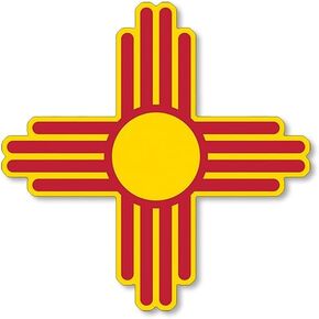 Red and Yellow New Mexico Sun Symbol Shaped Sticker (Land of Enchantment State Decal Vinyl for Cars, Trucks, Laptops, and Coolers (3 Inch)
