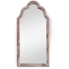 32" French Style Mirror with Wooden Frame in Classic Arched Shape in Shabby Brown Finish for Farmhouse, Cottage, Attic for Living Room, Bedroom and Drawing Room