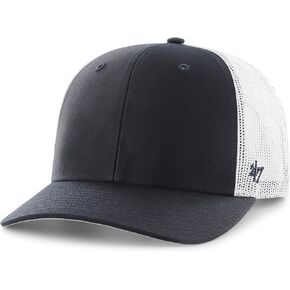 47 Trucker Blank Trucker Adjustable Snapback Curved Brim Cap with White Mesh - Navy/White, Black, One Size