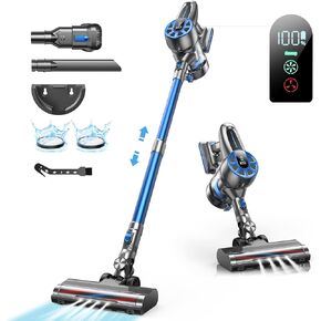 Cordless Vacuum Cleaner, 36Kpa Powerful Vacuum Cleaners for Home Up to 55min Runtime, 2 Modes, LED Display, Lightweight Stick Vacuum for Carpet Hardwood Floor Car Pet Hair (Blue)