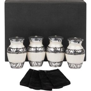 Keepsake Cremation Urns for Human Ashes Male Female Adult Set of 4 Including Velvet Box (GRAY, KEEPSAKES SET of 4)