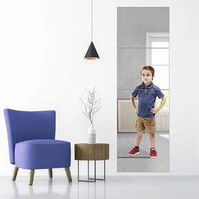 Full Length Wall Mirror Tiles, 8"x 8" x 4 Pcs Acrylic Mirror Wall-Mounted, Shatterproof Non Glass Safety Mirror Great for Baby Kids Playroom, Used as Dorm Mirror Door Mirror Gym Mirror